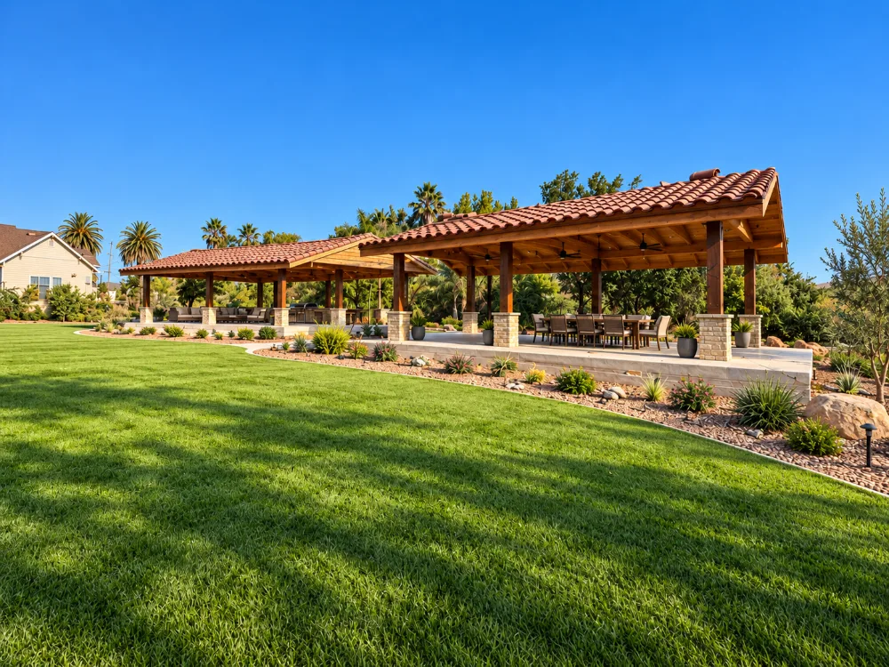 Sunlit Mediterranean Backyard Pavilion Retreat